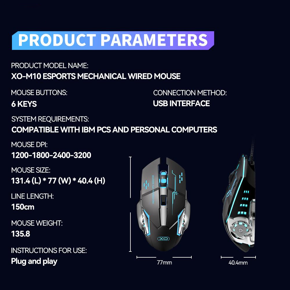 Mouse Gaming Wired USB XO Design M10, RGB, 3200DPI, Nero