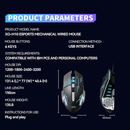 Mouse Gaming Wired USB XO Design M10, RGB, 3200DPI, Nero