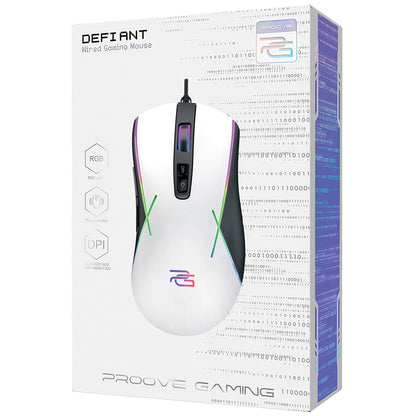 Mouse Gaming Cablato USB Proove Defiant, RGB, 7200DPI, Bianco CMDE00000101