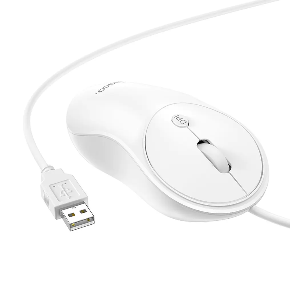 Mouse Wired USB HOCO GM13, 1600DPI, White