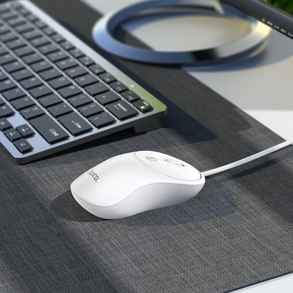 Mouse Wired USB HOCO GM13, 1600DPI, White
