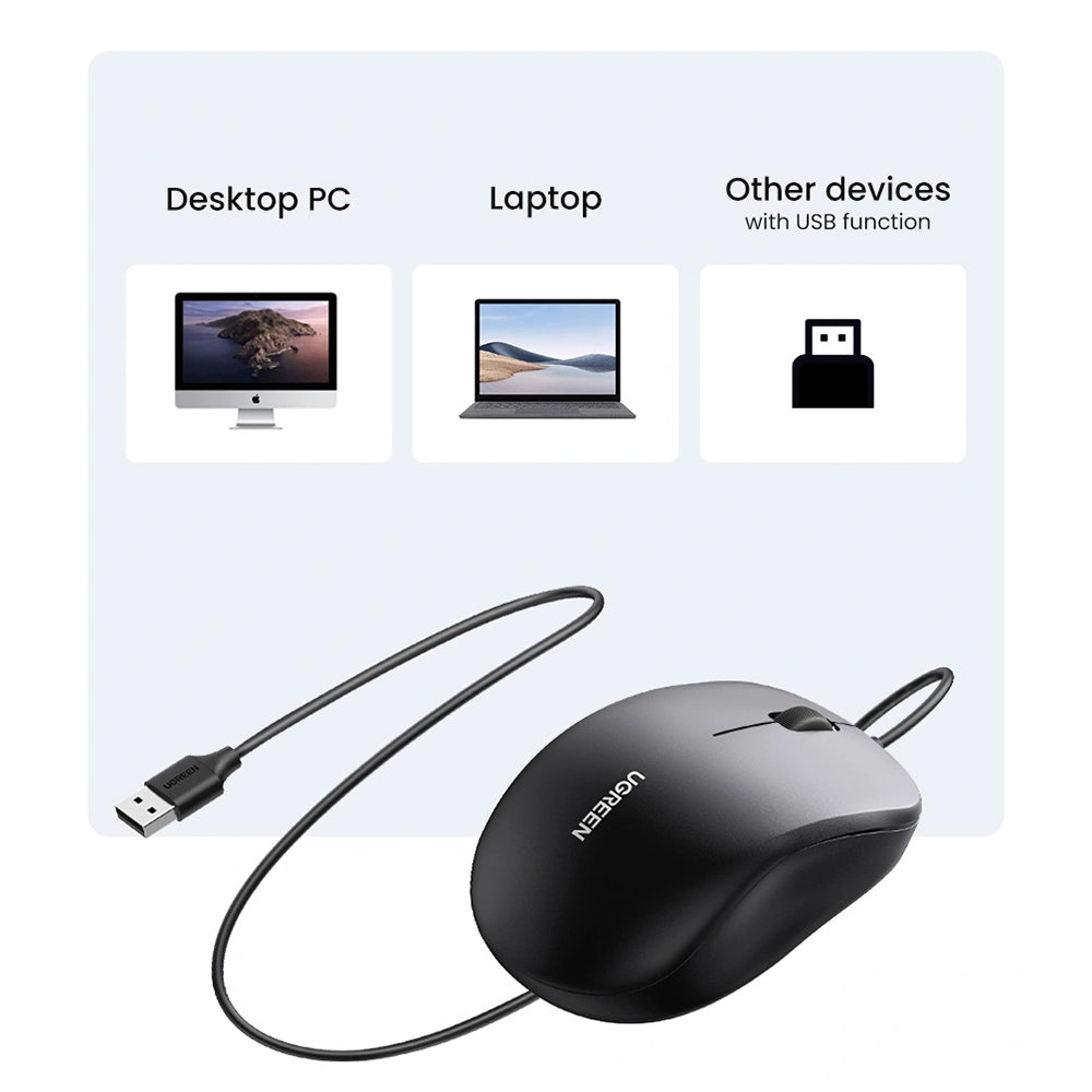 Mouse Wired USB UGREEN MU007, 1200DPI, 1.5m, Nero