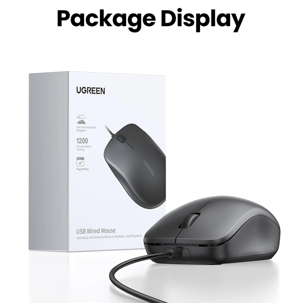 Mouse Wired USB UGREEN MU007, 1200DPI, 1.5m, Nero