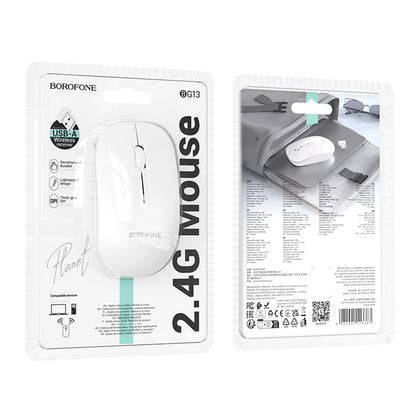 Mouse Wireless Borofone BG14 Planet, 1000DPI, BT / Wi-Fi, Bianco