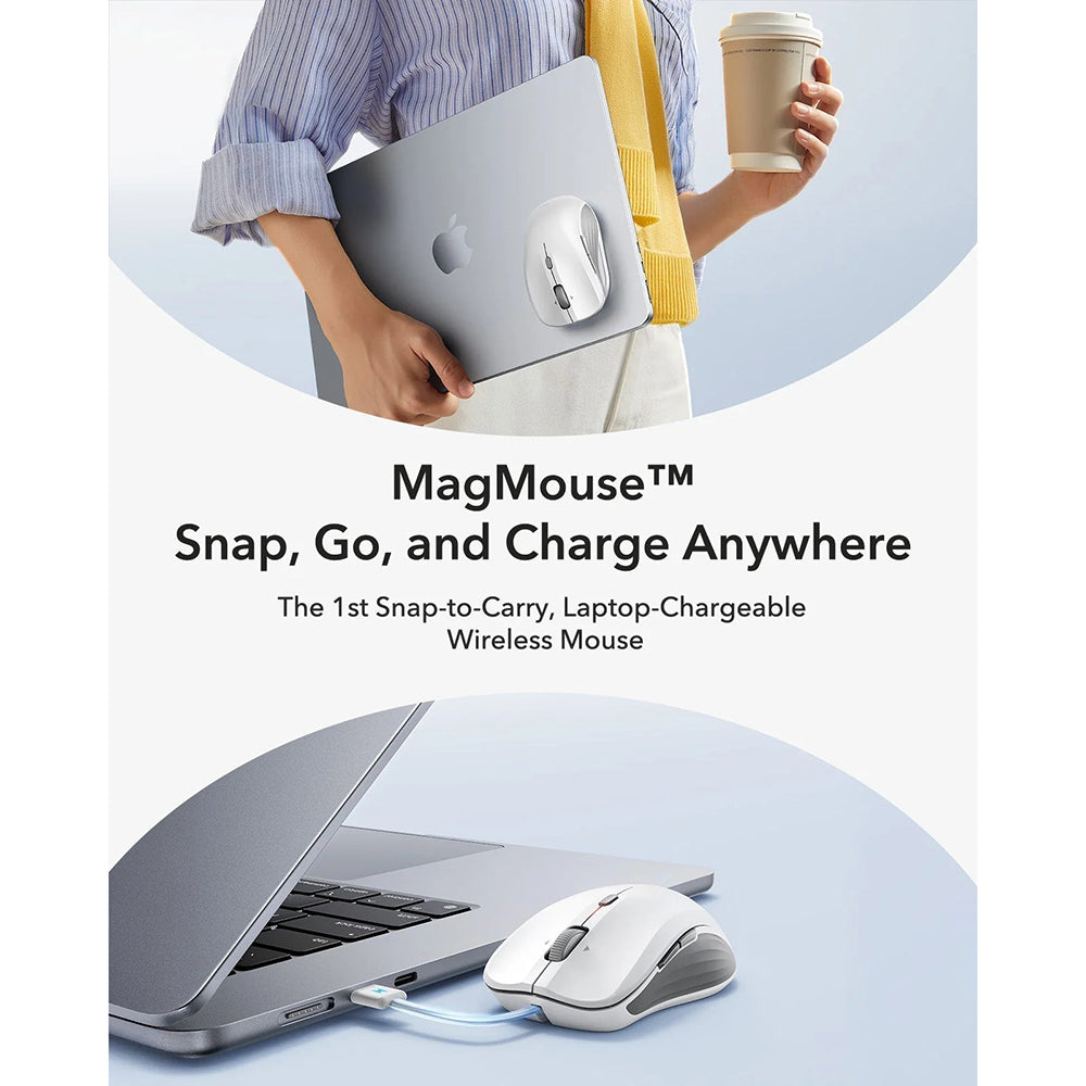 Mouse Wireless ESR MagMouse, 800DPI - 4800DPI, BT / Wi-Fi, Bianco