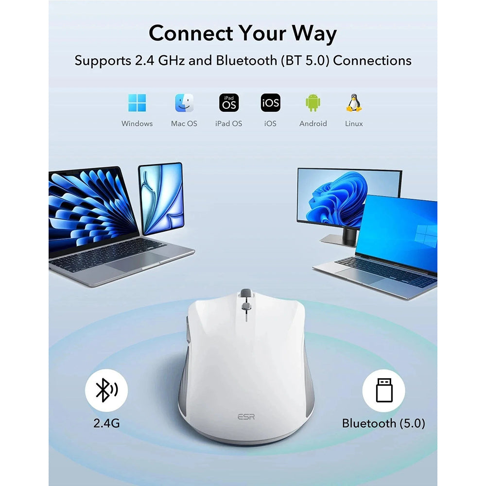 Mouse Wireless ESR MagMouse, 800DPI - 4800DPI, BT / Wi-Fi, Bianco