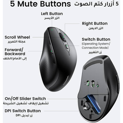 Mouse Wireless UGREEN MU101, 4000DPI, BT / Wi-Fi, Nero