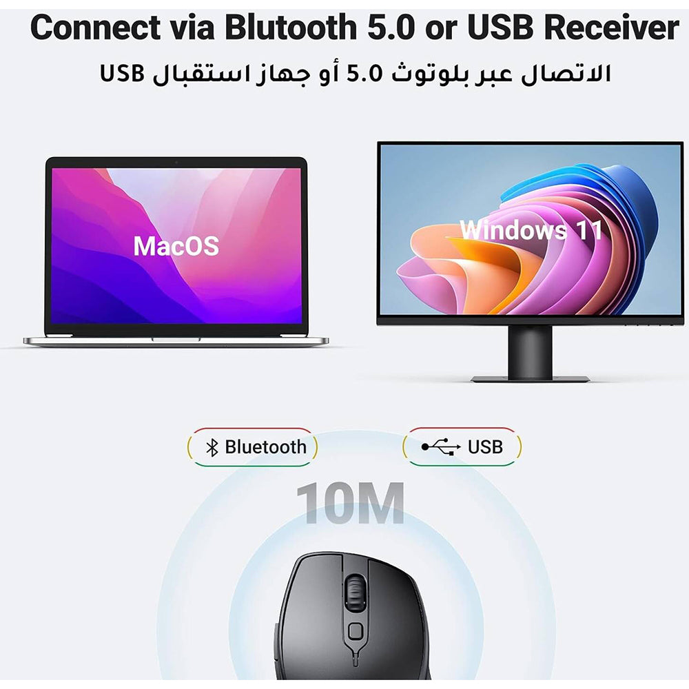 Mouse Wireless UGREEN MU101, 4000DPI, BT / Wi-Fi, Nero