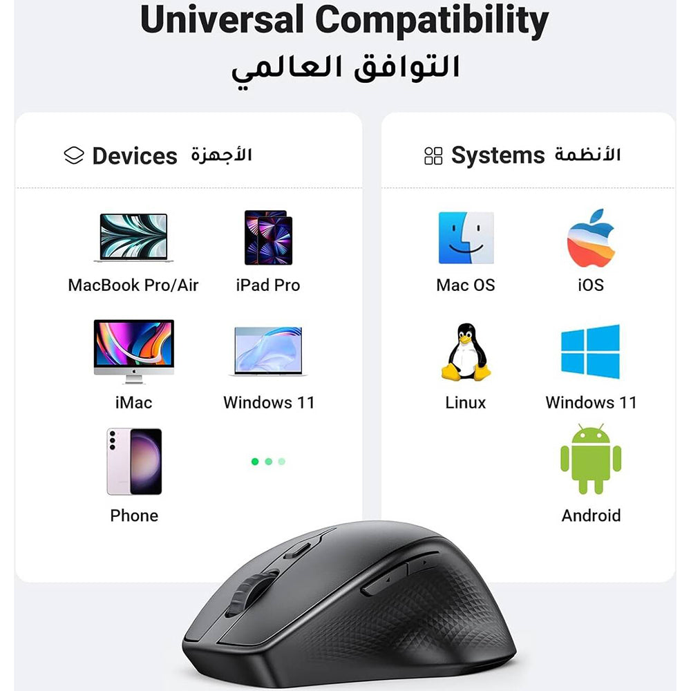 Mouse Wireless UGREEN MU101, 4000DPI, BT / Wi-Fi, Nero