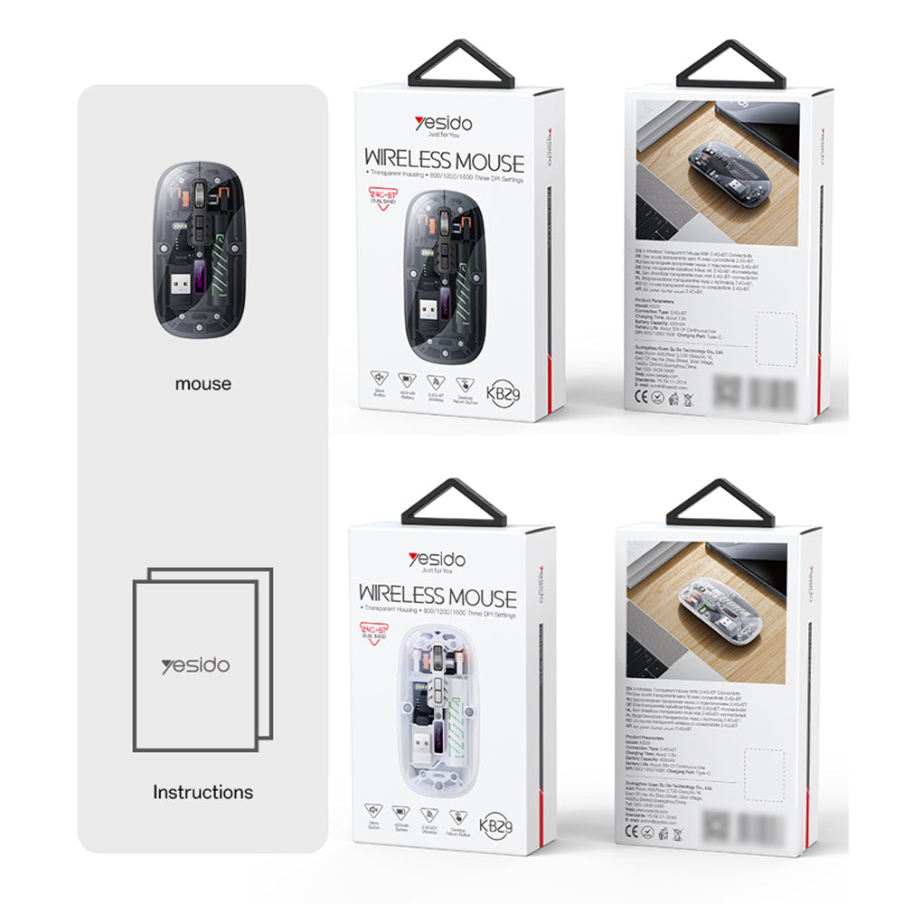 Mouse Wireless Yesido KB29, 800DPI - 1600DPI, BT / Wi-Fi, Bianco