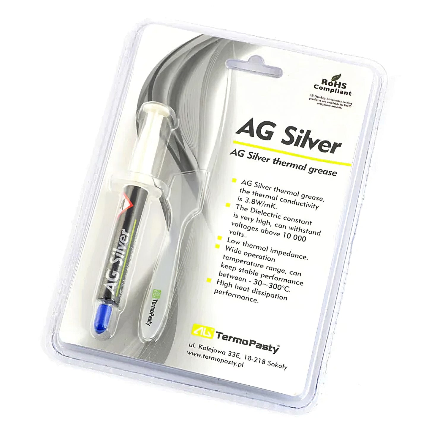 Pasta termoconduttiva Termopasty AG Silver, tipo siringa, 3g ART.AGT-107