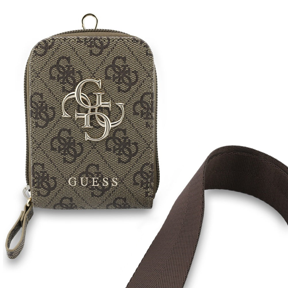 Portafoglio e Laccetto per Telefono Guess 4G Metal Logo, Marrone
