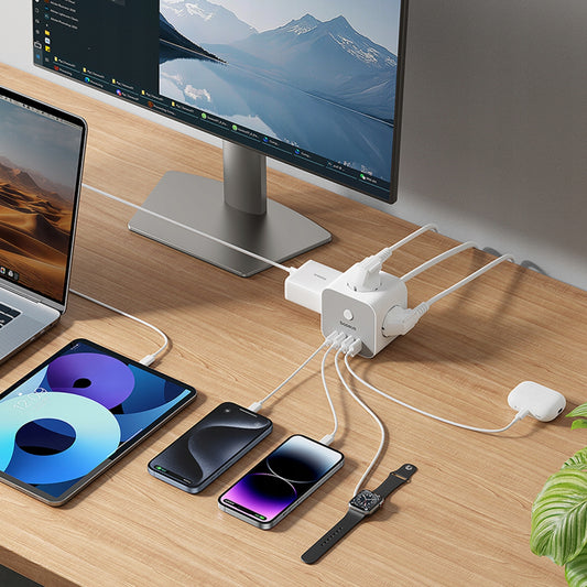 Prolunga Baseus PowerCombo 7in1, 20W, 3A, 3 x USB-A - 1 x USB-C - 3 x Schuko, Bianco E00066401213-00