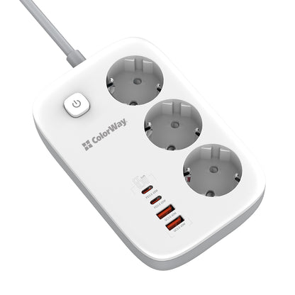 Prolunga ColorWay, 3 x Schuko, Bianco