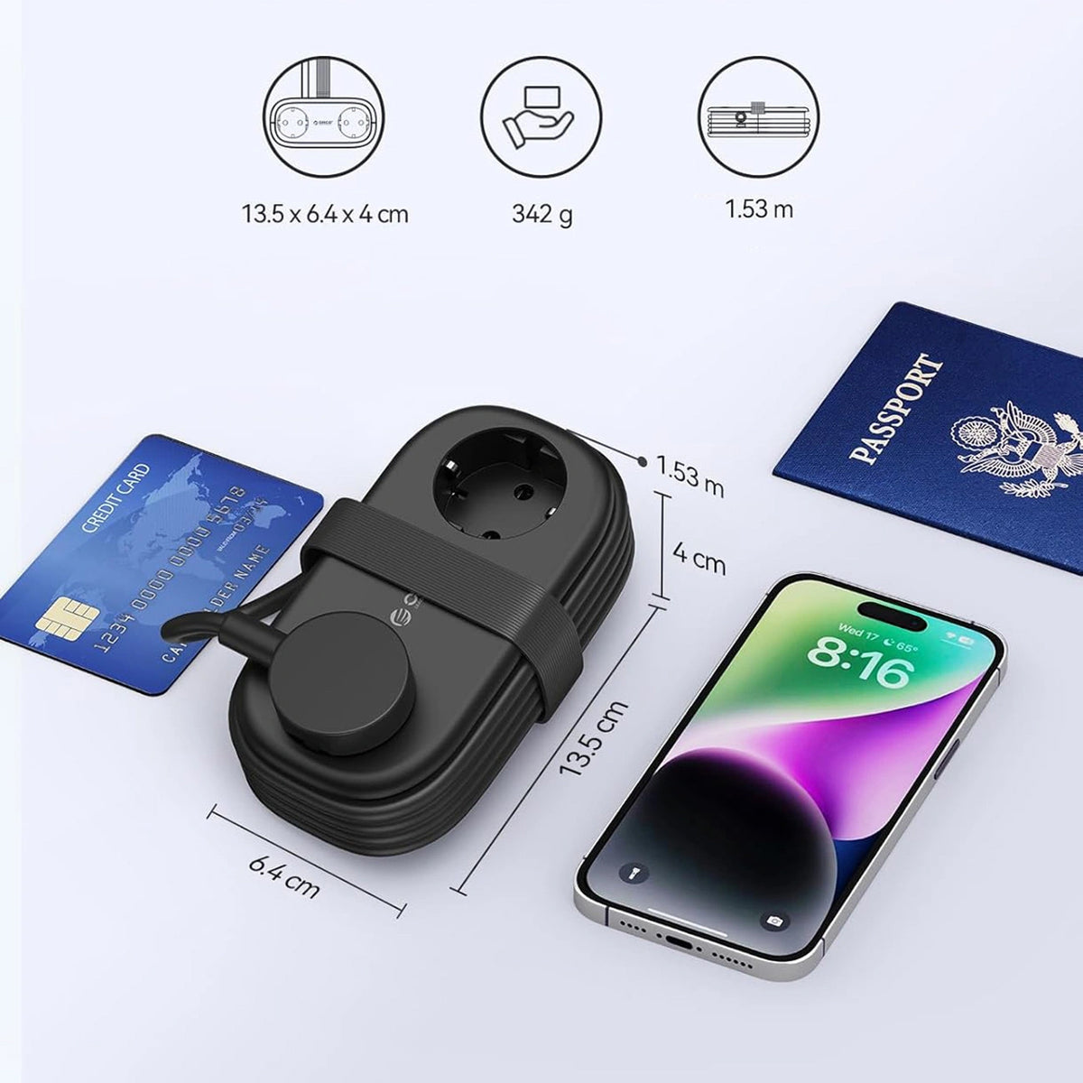 Prolunga Orico APP, 2 x Schuko - 2 x USB-A - 1 x USB-C, Nero