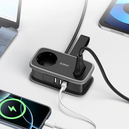 Prolunga Orico APP, 1 x Schuko - 1 x Presa - 2 x USB-A - 1 x USB-C, Nero Grigio