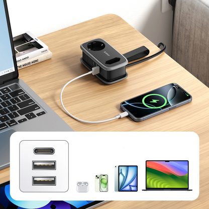 Prolunga Orico APP, 1 x Schuko - 1 x Presa - 2 x USB-A - 1 x USB-C, Nero Grigio