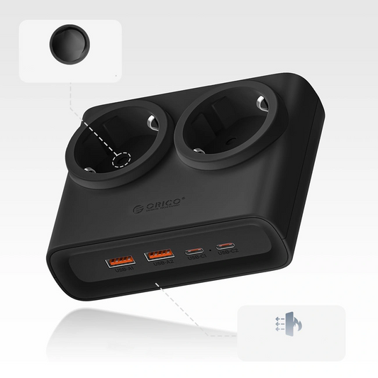 Prolunga Orico PDC25, 2 x Schuko - 2 x USB-A - 2 x USB-C, Nero