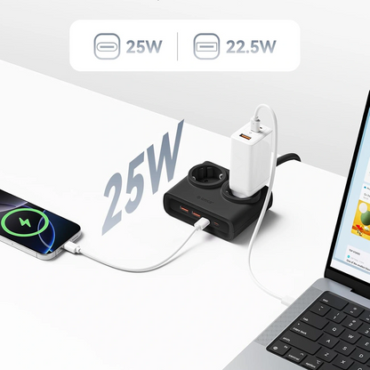 Prolunga Orico PDC25, 2 x Schuko - 2 x USB-A - 2 x USB-C, Nero