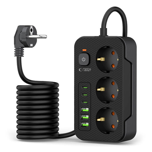 Prolunga Tech-Protect PC3X6, 3 x Schuko, Nero