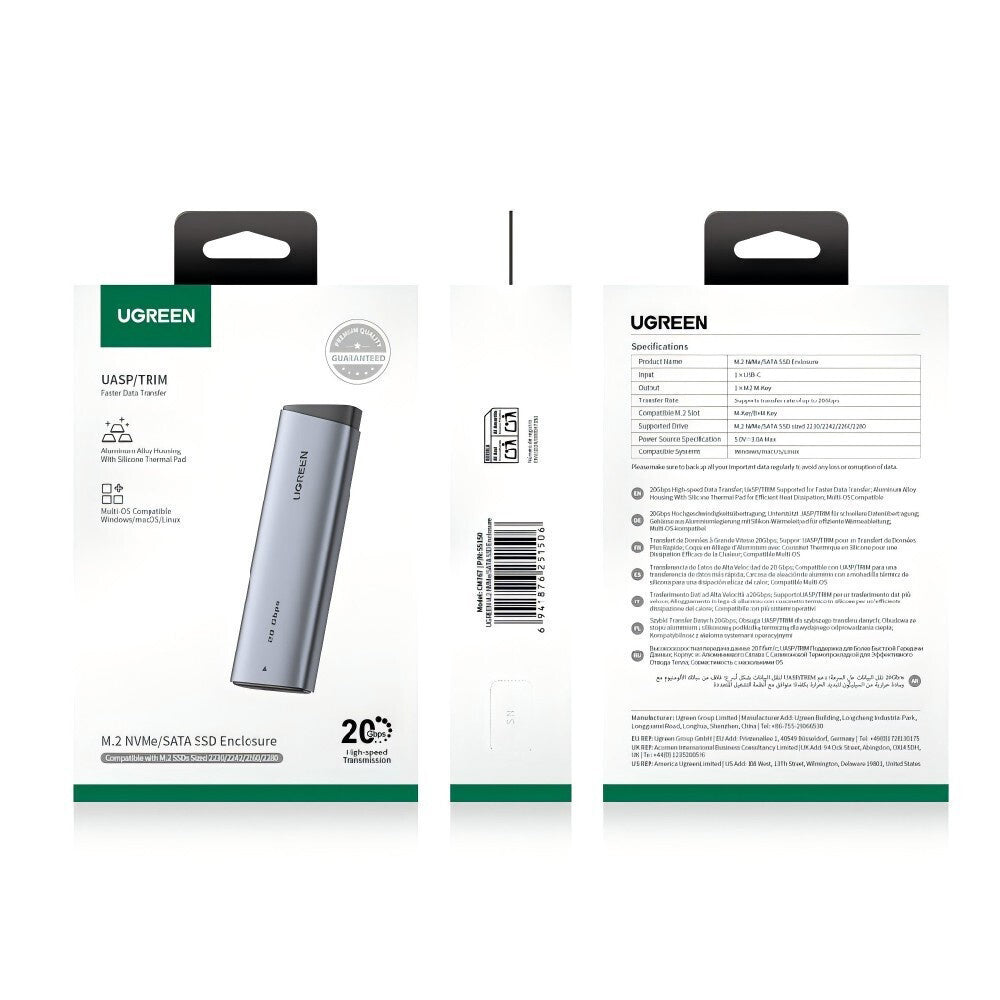 Rack UGREEN CM767 (55150) per SSD M.2 NVMe, Grigio