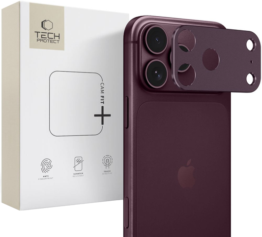 Cornice protettiva per fotocamera posteriore Tech-Protect Camalloy Fit+ per Apple iPhone 18 Pro, alluminio, bordeaux