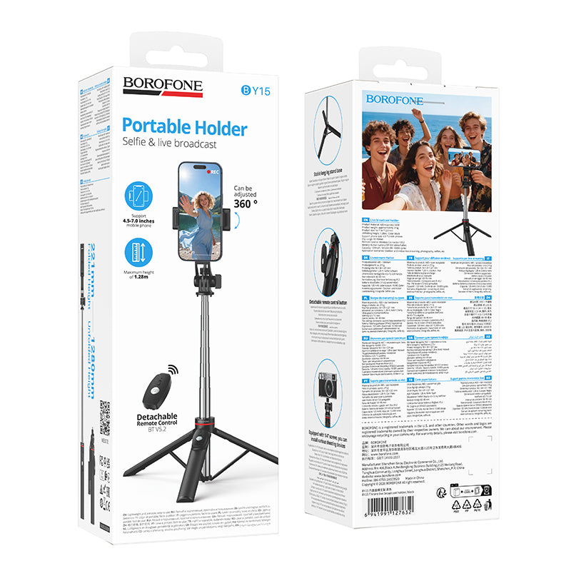 Selfie Stick Bluetooth Borofone BY15 Throne, 4,5 pollici - 7 pollici, Nero