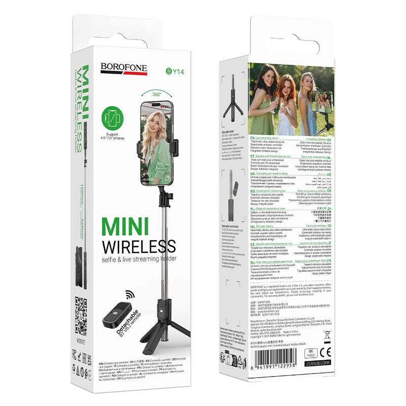 Selfie Stick Bluetooth Borofone BY14 Graceful, 4,5 pollici - 7 pollici, Nero