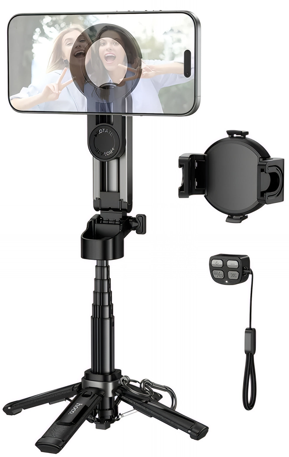 Selfie Stick Bluetooth HOCO K27 Pro, Universale, Nero