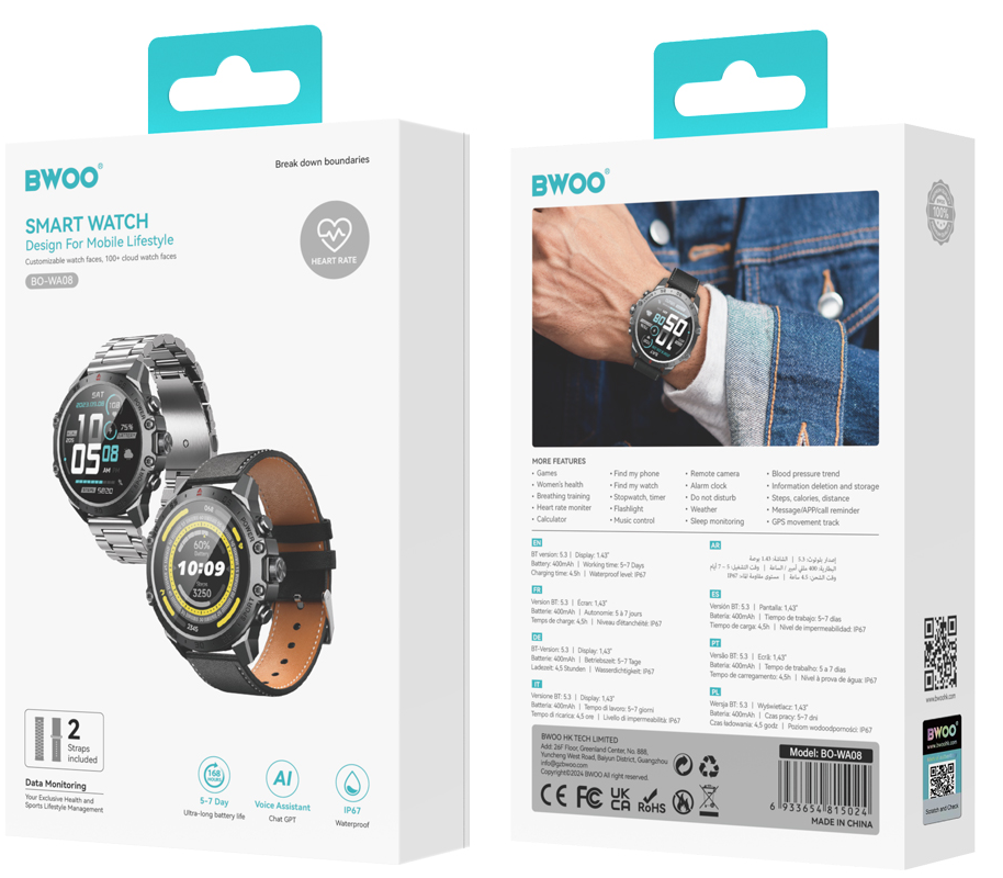 Smartwatch BWOO WA-08, Nero