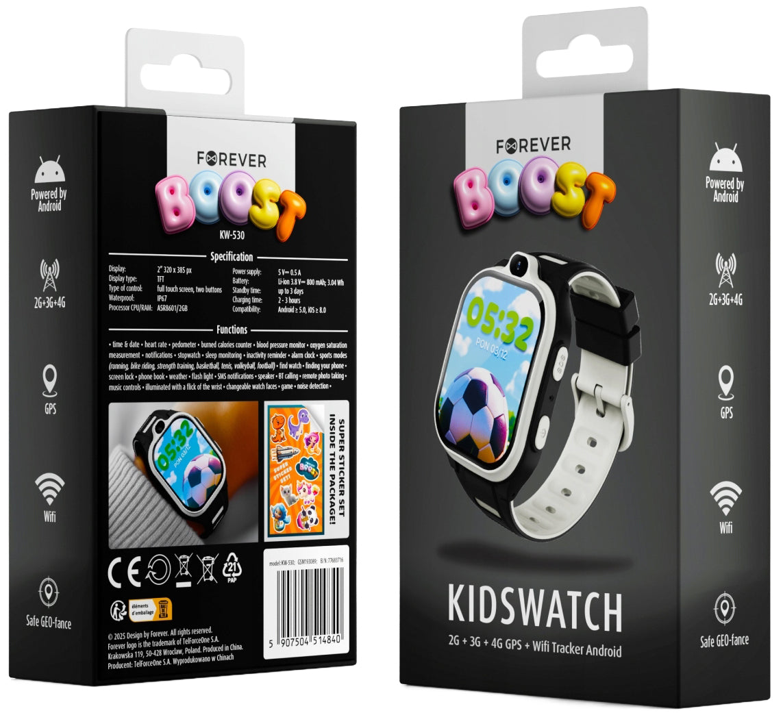 Smartwatch Forever Kids Boost KW-530 Call, Nero
