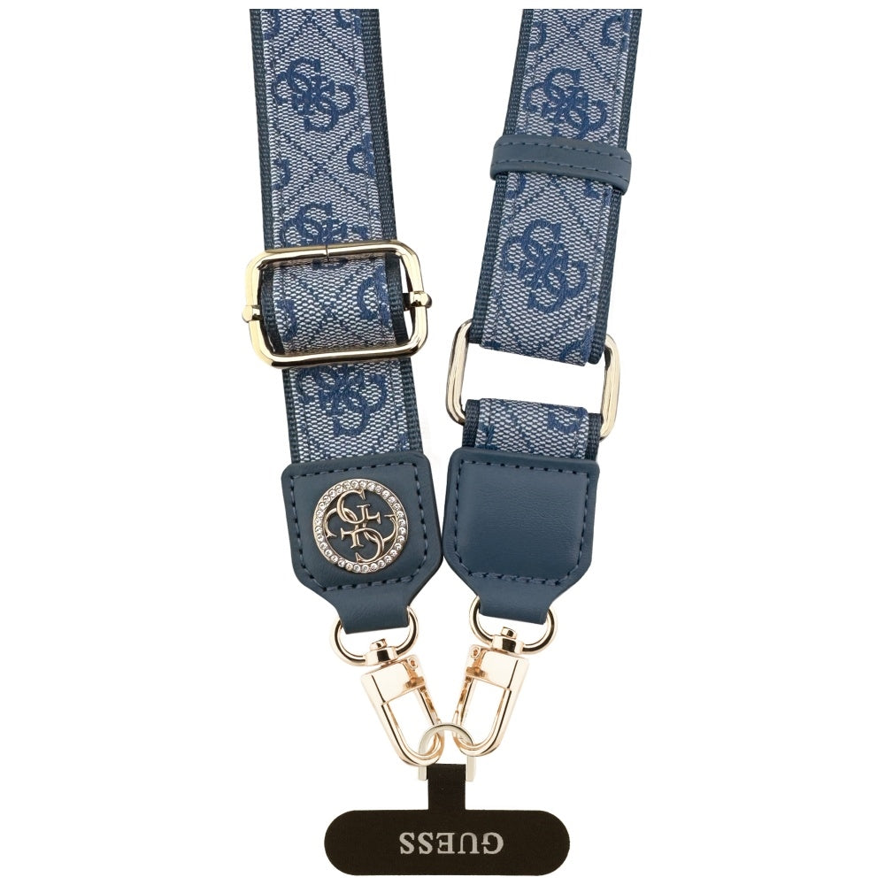 Laccetto per Telefono Guess 4G Strass Logo Metallico, Blu