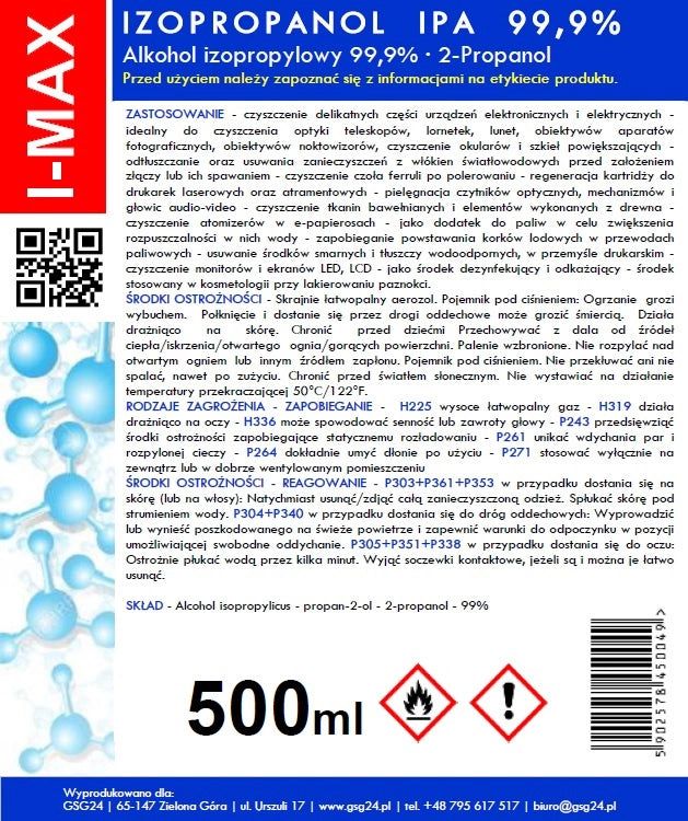 Spray Pulizia Alcool Isopropilico GSG24 I-Max, 500ml