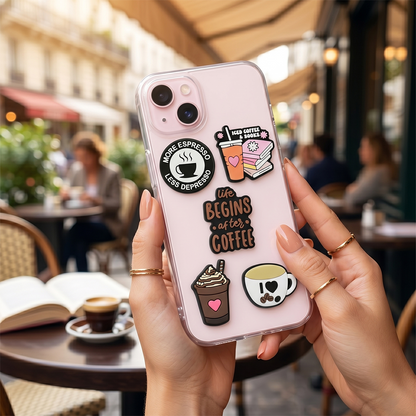 Sticker 3D OEM Coffee per Custodia Telefono / Tablet, Set 5 pezzi, Multicolore