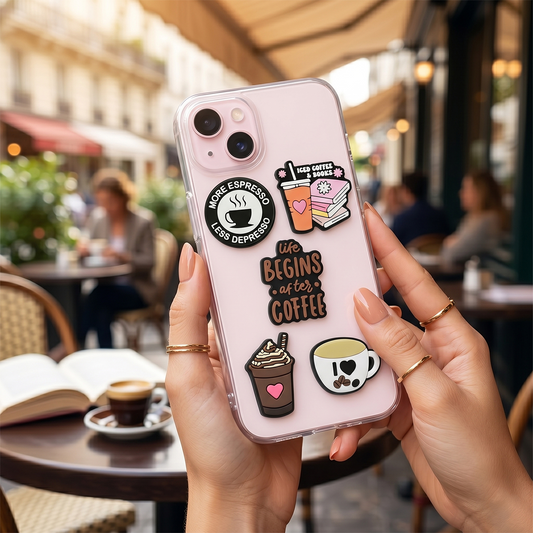 Sticker 3D OEM Coffee per Custodia Telefono / Tablet, Set 5 pezzi, Multicolore