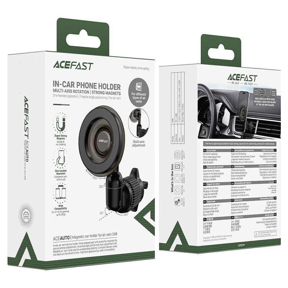 Supporto Auto Magnetico Acefast D68, 4,7 pollici - 6,9 pollici, Nero