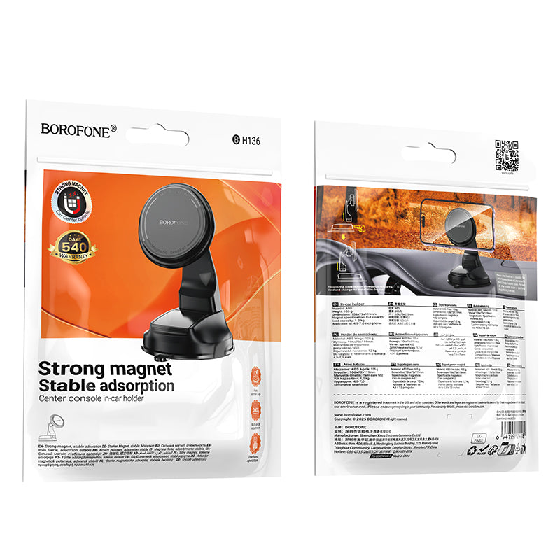 Supporto Auto Magnetico Borofone BH136 Parker, 4,5 pollici - 7 pollici, Nero