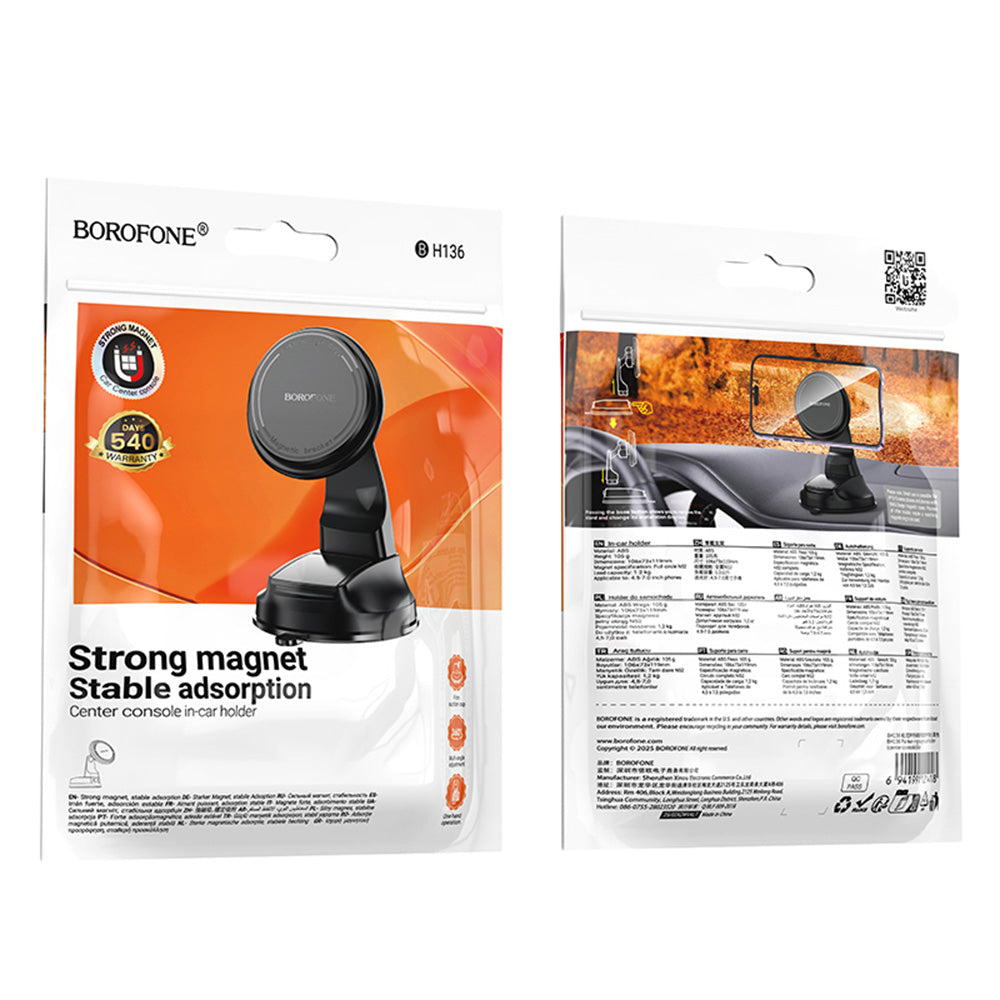 Supporto Auto Magnetico Borofone BH136 Parker, 4,5 pollici - 7 pollici, Nero