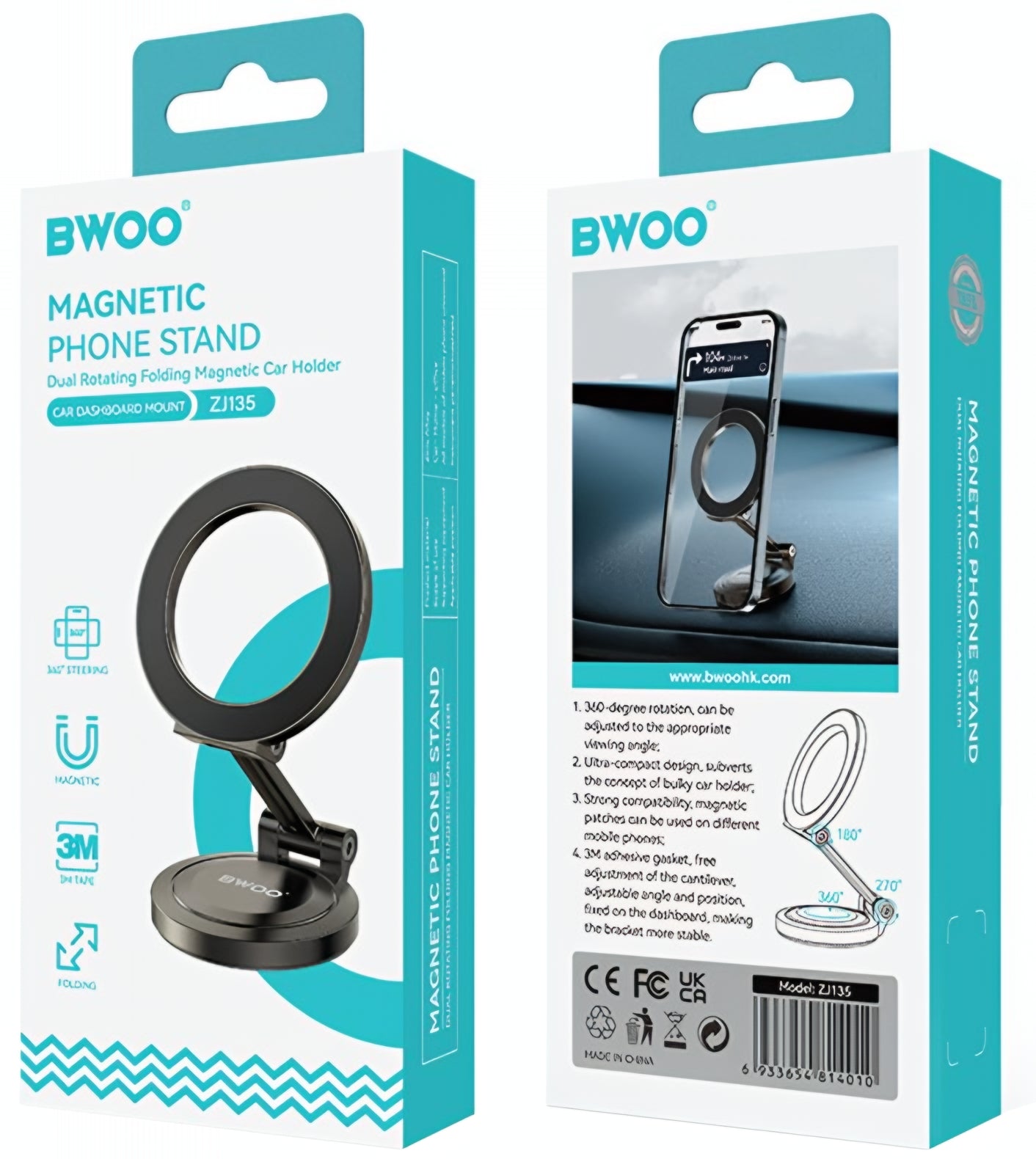 Supporto Auto Magnetico BWOO ZJ135, Universale, Nero