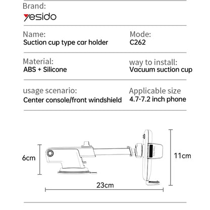 Supporto Auto Yesido C262, 4.7inch - 7.2inch, Nero