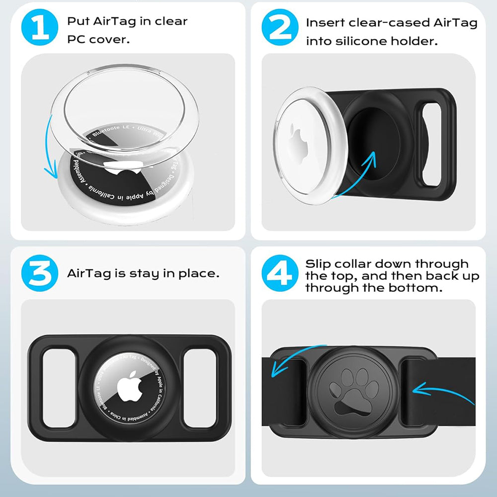 Supporto Techsuit BuddyGuard DG1 per Apple AirTag al Collare Animale Domestico, Nero