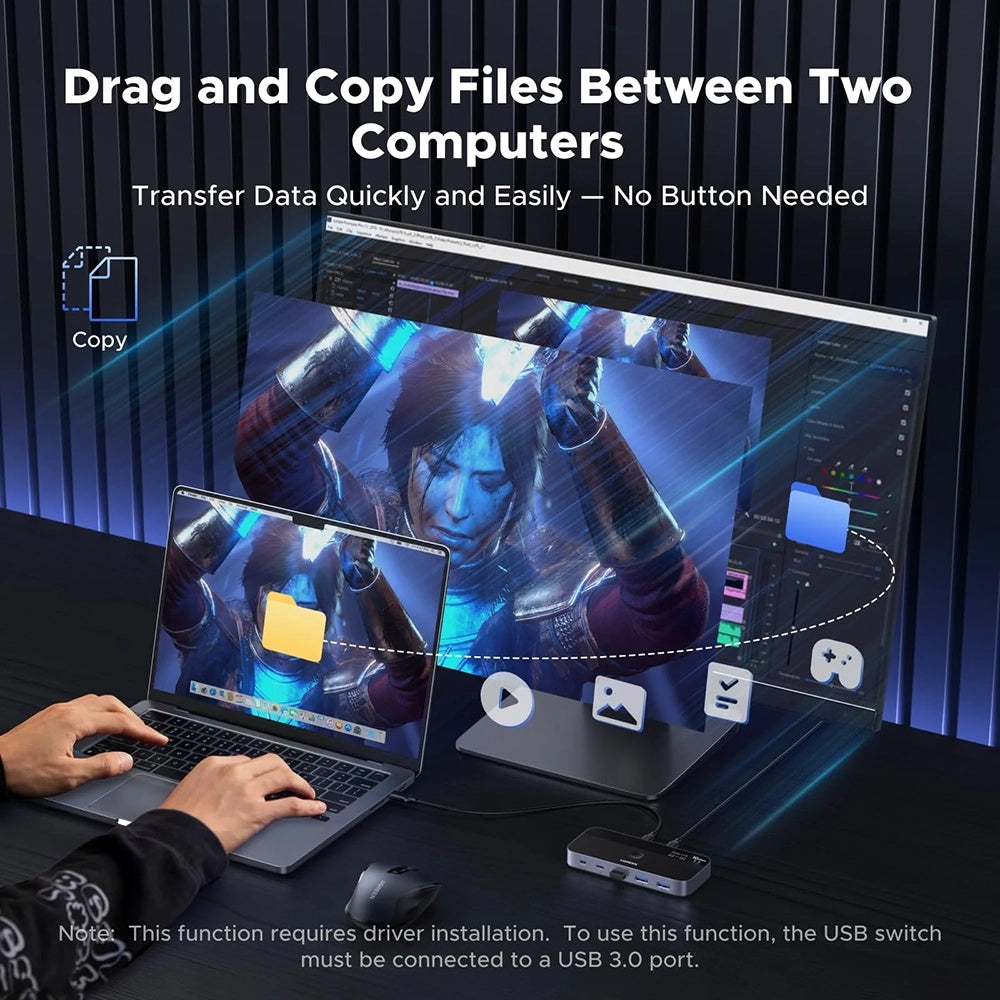 Switch USB UGREEN CM691 (45784), 3 x USB-A 3.2 - 1 x USB-C - 1 x miniUSB, Nero