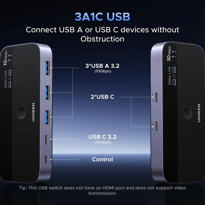Switch USB UGREEN CM691 (45784), 3 x USB-A 3.2 - 1 x USB-C - 1 x miniUSB, Nero
