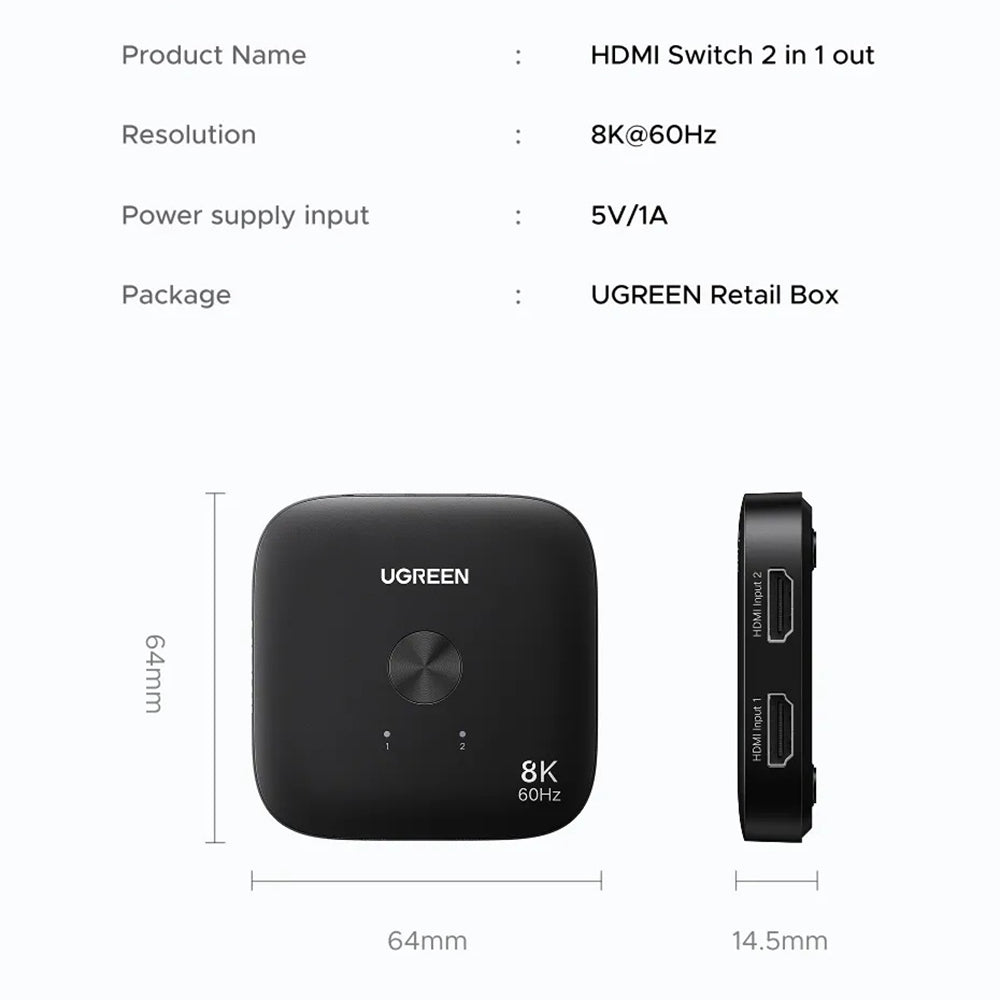 Switch Video HDMI UGREEN 65877, Nero