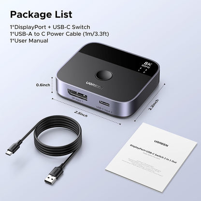 Switch Video DisplayPort / USB-C UGREEN 65878, Nero