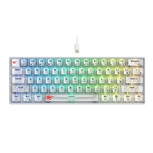 Tastiera Gaming HAVIT KB903L, RGB, 1.8m, Trasparente Bianca