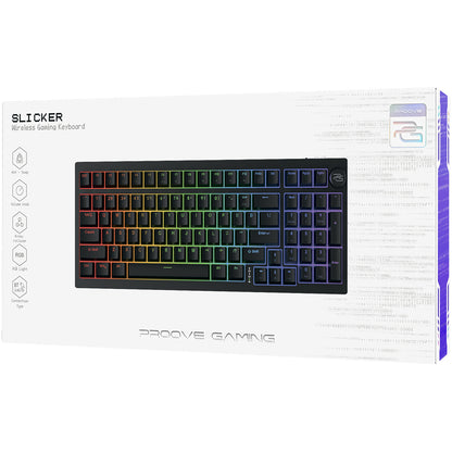 Tastiera Gaming Wireless Proove Slicker, RGB, BT / Wi-Fi / Cablata, 1.8m, Nera WKSLEN00022401