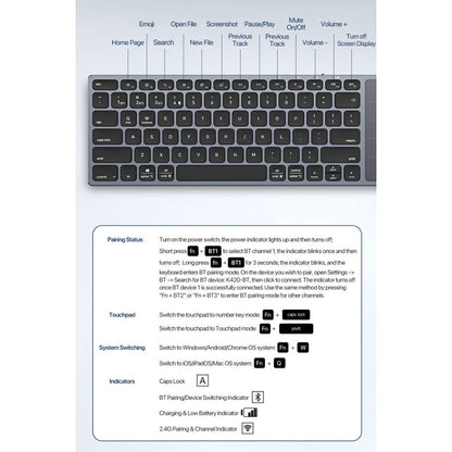 DUX DUCIS LK Wireless Keyboard, BT / Wi-Fi, White