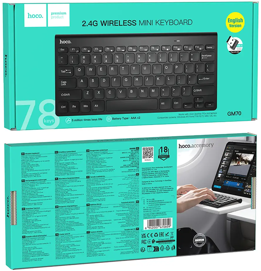 Wireless Keyboard HOCO GM70, Black