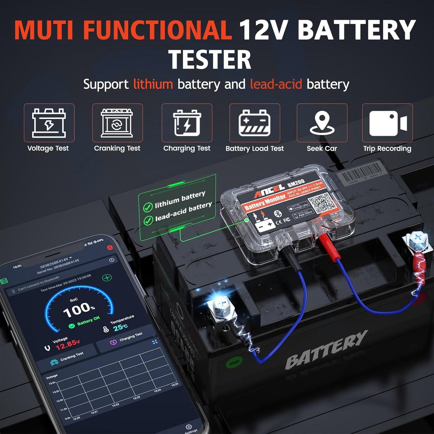 Tester Bluetooth Monitoraggio Batteria Auto Ancel BM200
